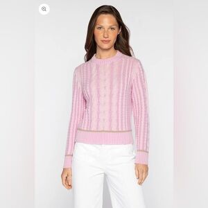 Kinross PLAITED CASHMERE CABLE CREW Sweater Lavender Lilac Sz M Luxe